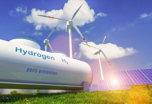 Hydrogen tank with wind turbines